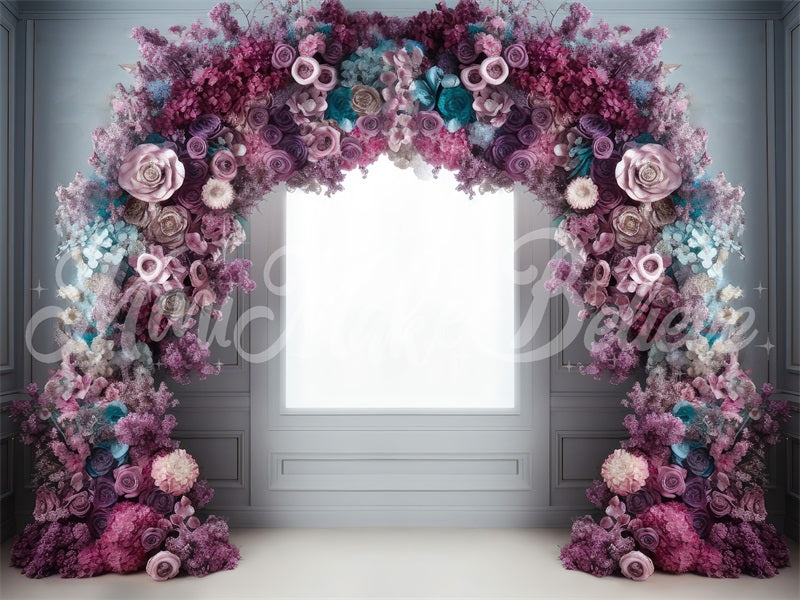 Kate Fine Art Light Interior Backdrop Pink Blue Purple Flower Arch Designed by Mini MakeBelieve - Kate Backdrop AU