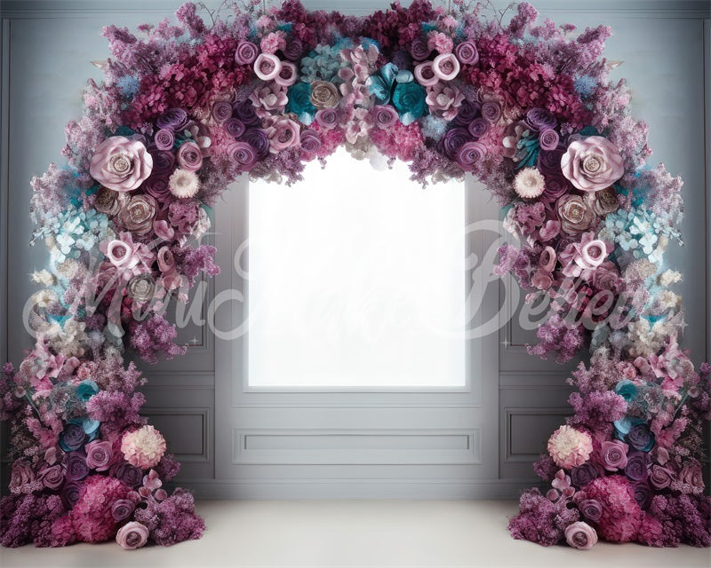 Kate Fine Art Light Interior Backdrop Pink Blue Purple Flower Arch Designed by Mini MakeBelieve - Kate Backdrop AU