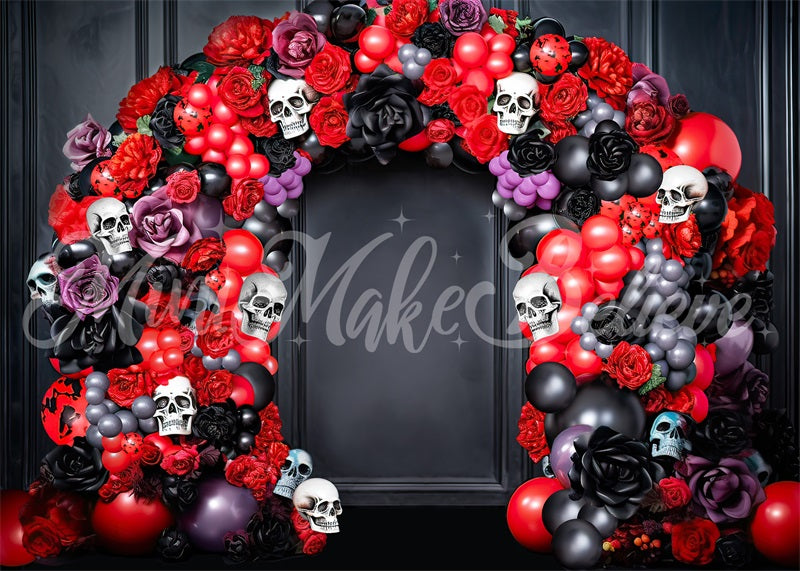Kate Halloween Dia Dead Spooky Skull Balloon Floral Arch Backdrop Designed by Mini MakeBelieve - Kate Backdrop AU