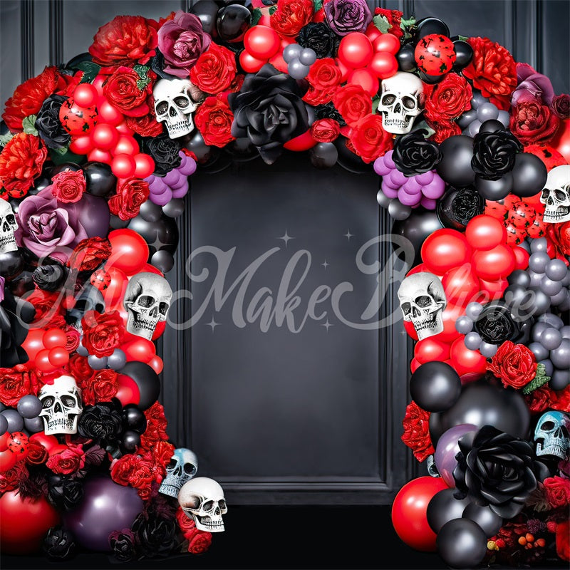 Kate Halloween Dia Dead Spooky Skull Balloon Floral Arch Backdrop Designed by Mini MakeBelieve - Kate Backdrop AU