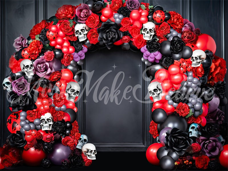 Kate Halloween Dia Dead Spooky Skull Balloon Floral Arch Backdrop Designed by Mini MakeBelieve - Kate Backdrop AU