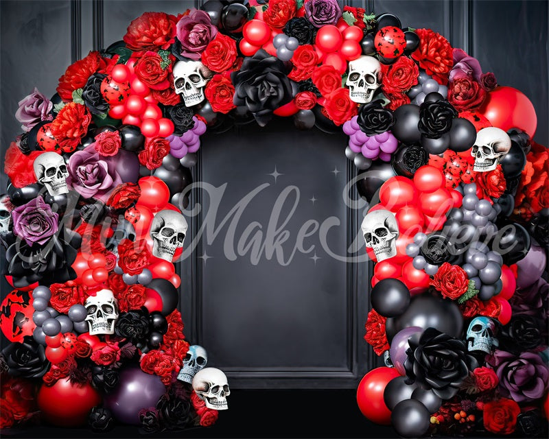Kate Halloween Dia Dead Spooky Skull Balloon Floral Arch Backdrop Designed by Mini MakeBelieve - Kate Backdrop AU