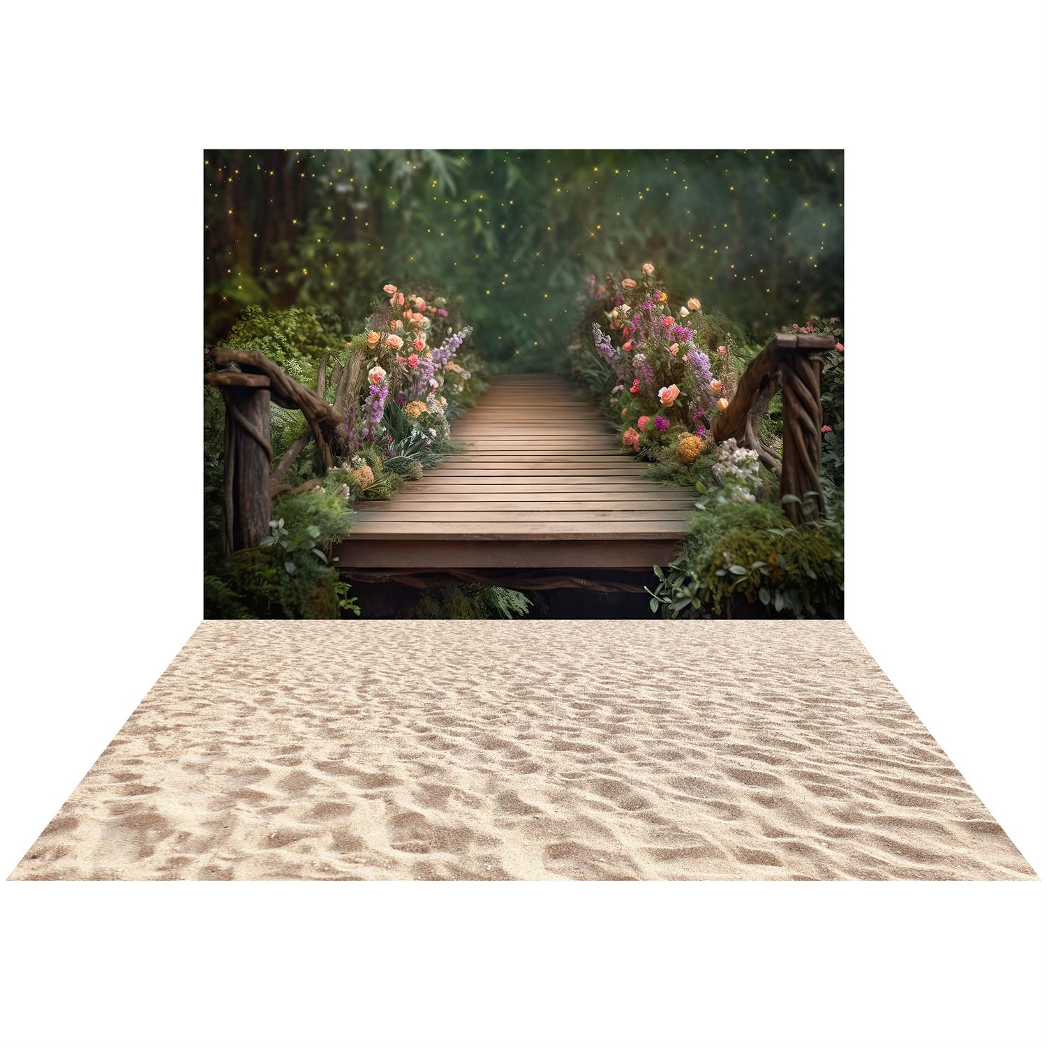 Pink Painterly Fine Art Fairy Bridge Backdrop Designed by Mini MakeBelieve+Sandy Beach Backdrop Designed by Ashley Paul - Kate Backdrop AU