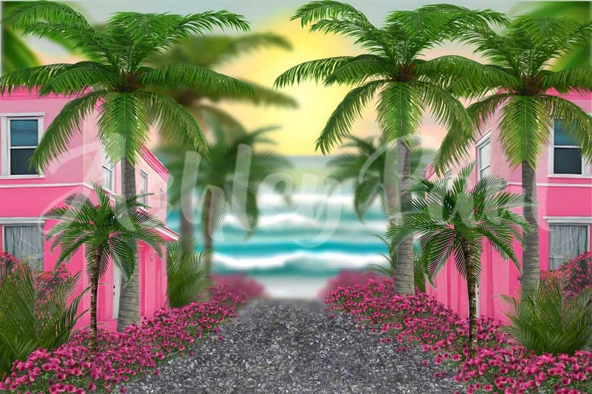 Kate Beach Pink House Backdrop Designed by Ashley Paul - Kate Backdrop AU