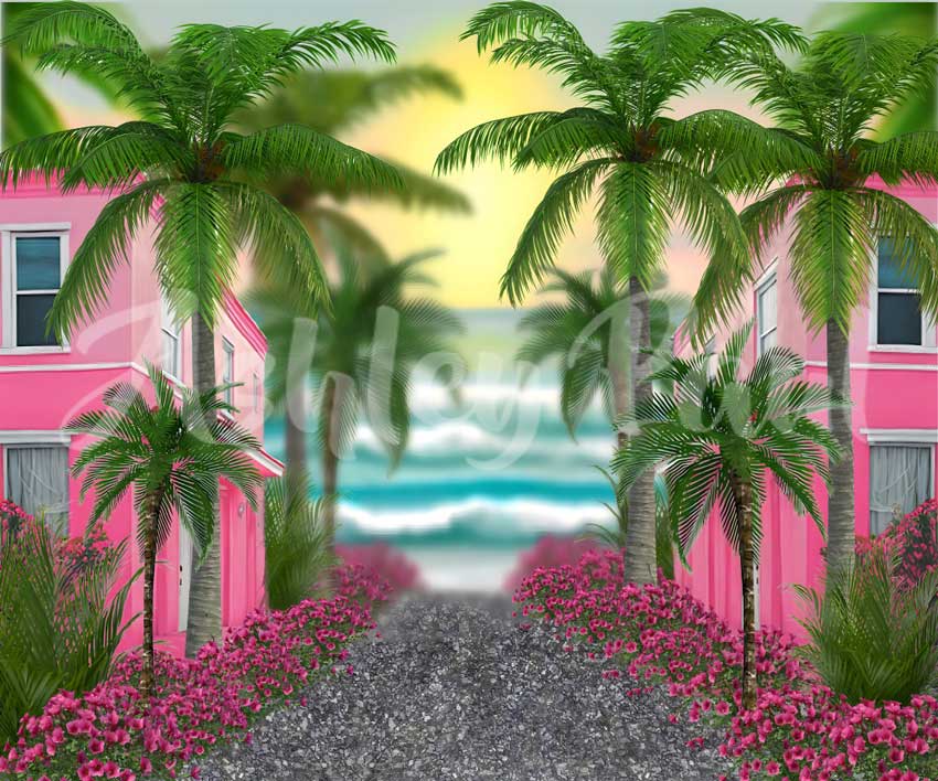 Kate Beach Pink House Backdrop Designed by Ashley Paul - Kate Backdrop AU
