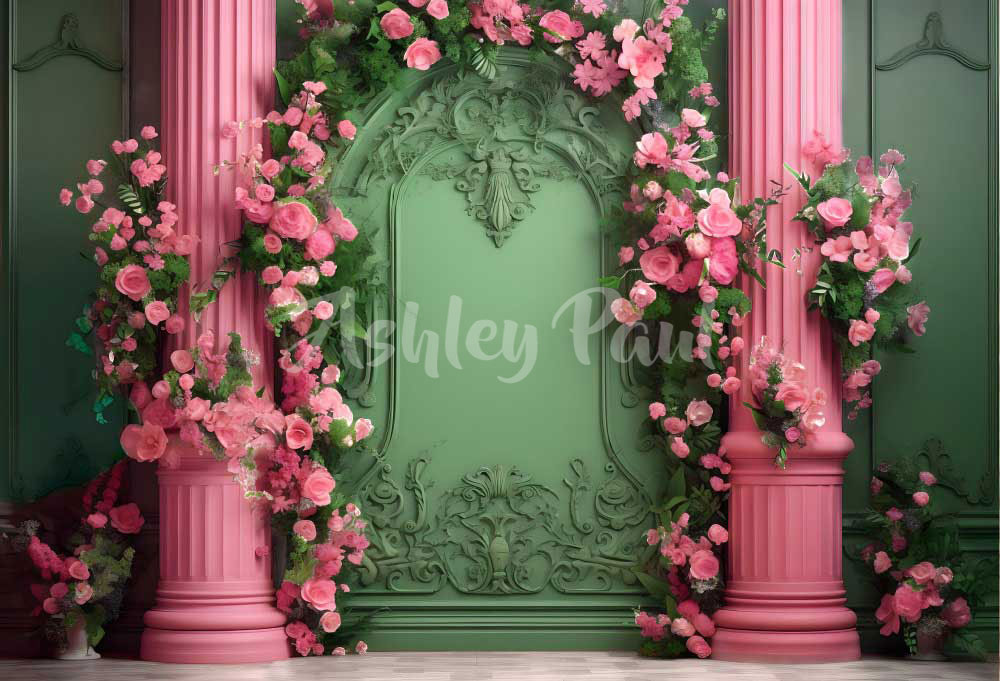 Kate Green Flower Wall Backdrop Spring Designed by Ashley Paul - Kate Backdrop AU