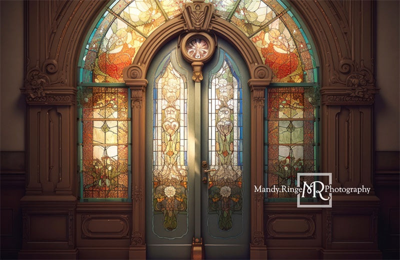 Kate Retro Church Door Backdrop Arched Stained Glass Designed by Mandy Ringe Photography - Kate Backdrop AU