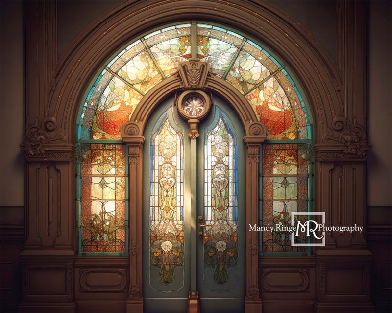 Kate Retro Church Door Backdrop Arched Stained Glass Designed by Mandy Ringe Photography - Kate Backdrop AU