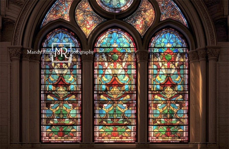 Kate Arched Stained Glass Window Backdrop Designed by Mandy Ringe Photography