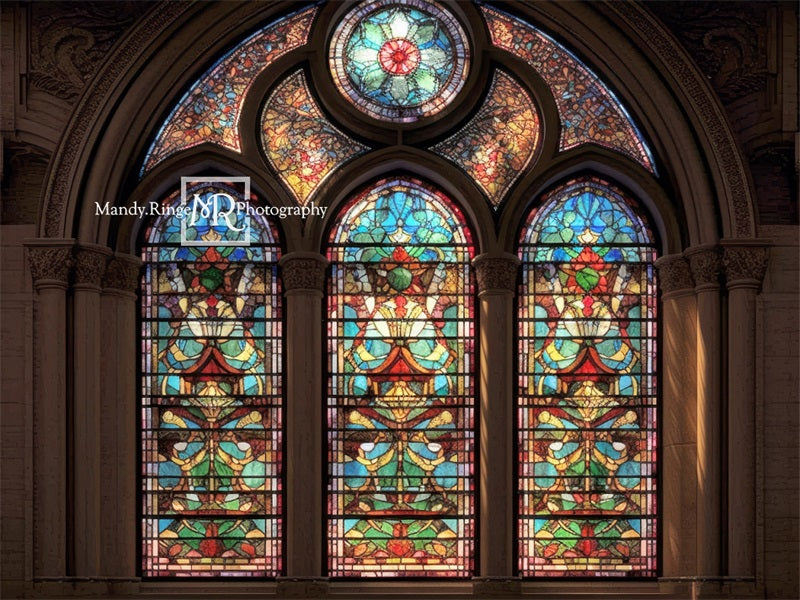 Kate Arched Stained Glass Window Backdrop Designed by Mandy Ringe Photography