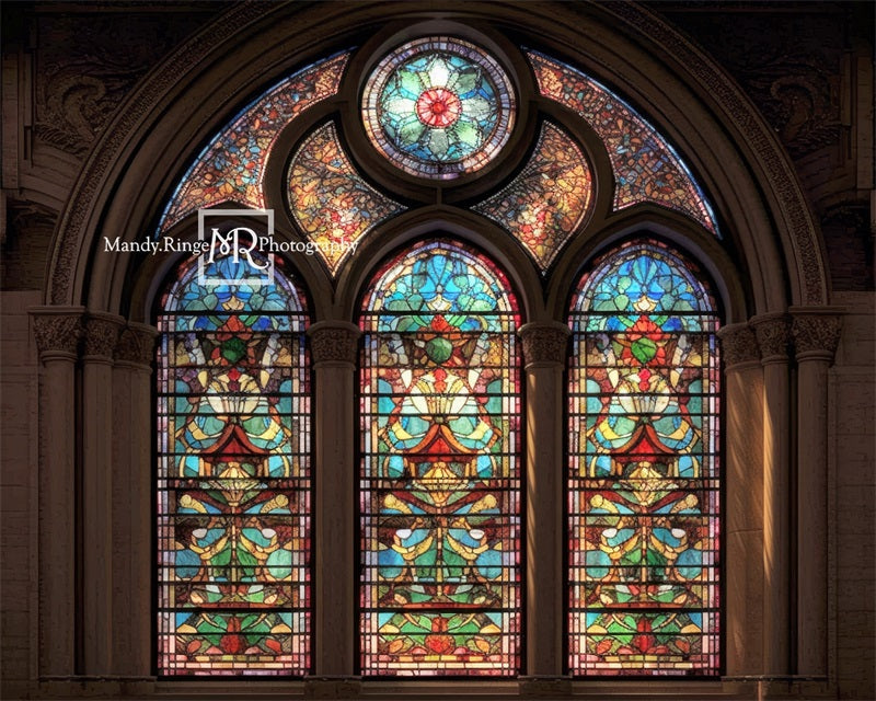 Kate Arched Stained Glass Window Backdrop Designed by Mandy Ringe Photography