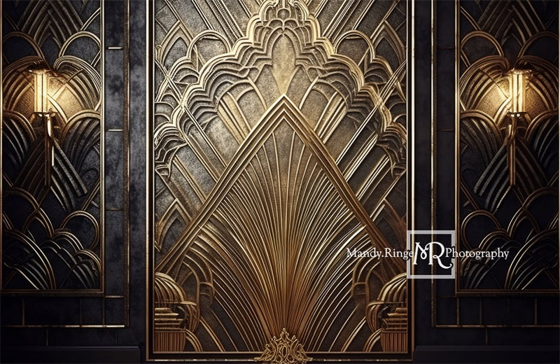 Kate Black Gold Art Deco Gatsby Door Backdrop Designed by Mandy Ringe Photography - Kate Backdrop AU