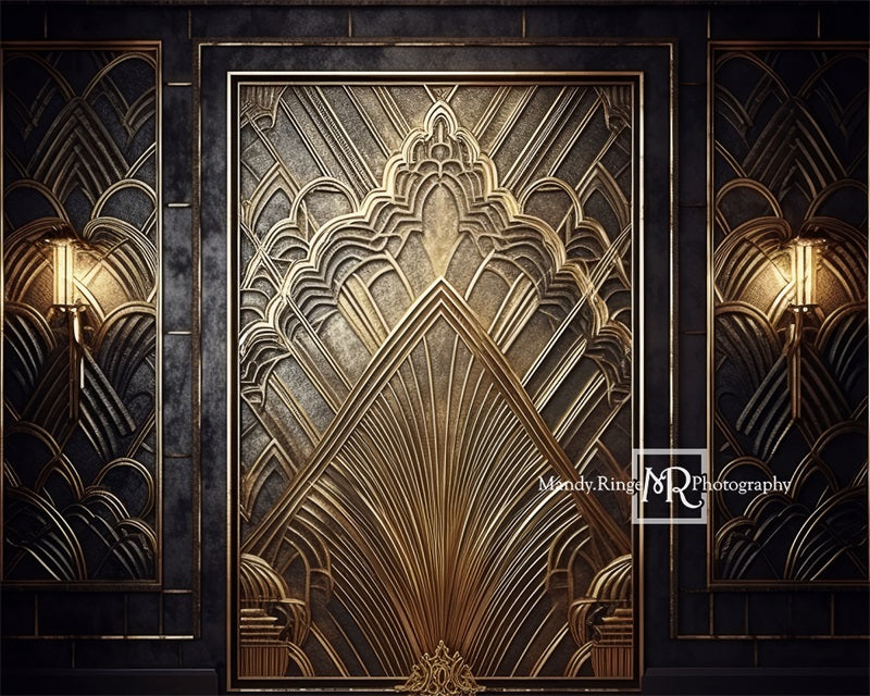 Kate Black Gold Art Deco Gatsby Door Backdrop Designed by Mandy Ringe Photography - Kate Backdrop AU