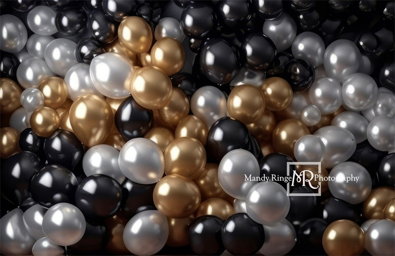 Kate White Black Gold Balloon Party Backdrop Designed by Mandy Ringe Photography - Kate Backdrop AU