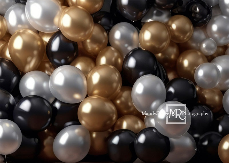 Kate White Black Gold Balloon Party Backdrop Designed by Mandy Ringe Photography - Kate Backdrop AU