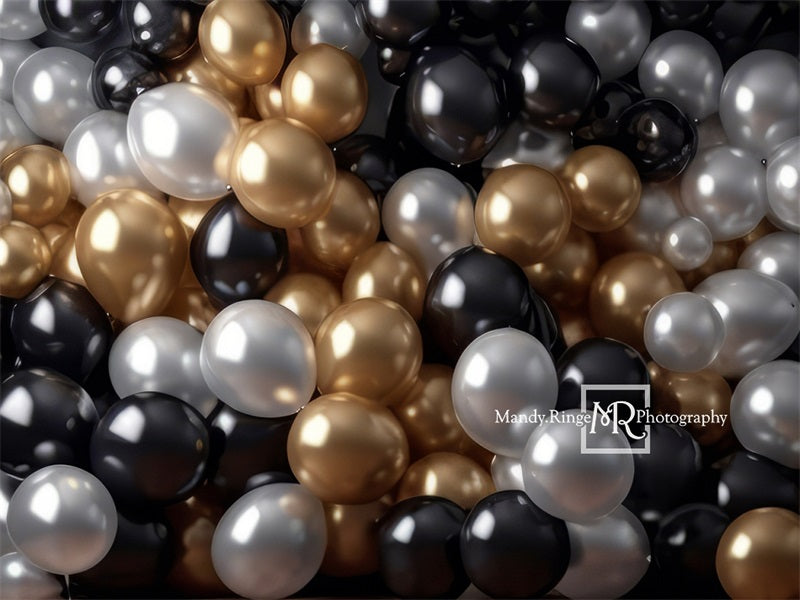Kate White Black Gold Balloon Party Backdrop Designed by Mandy Ringe Photography - Kate Backdrop AU