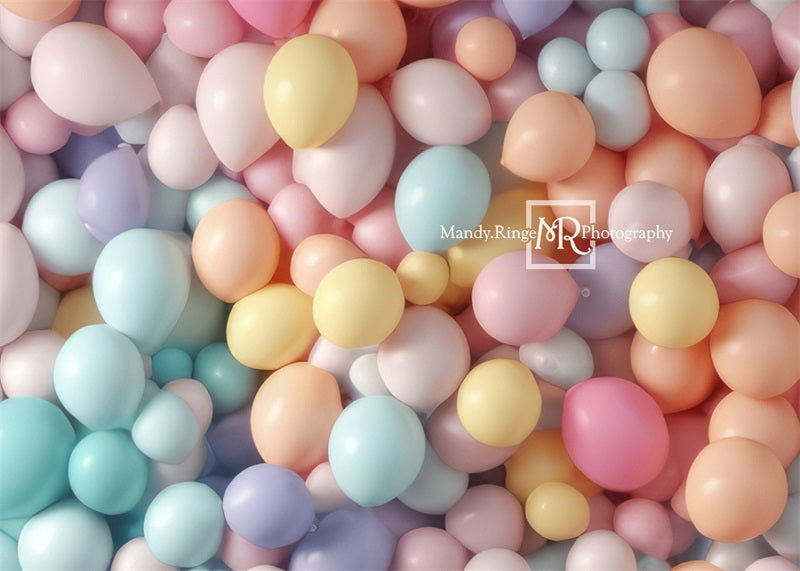 Kate Bright Pastel Rainbow Balloon Wall Backdrop Designed by Mandy Ringe Photography