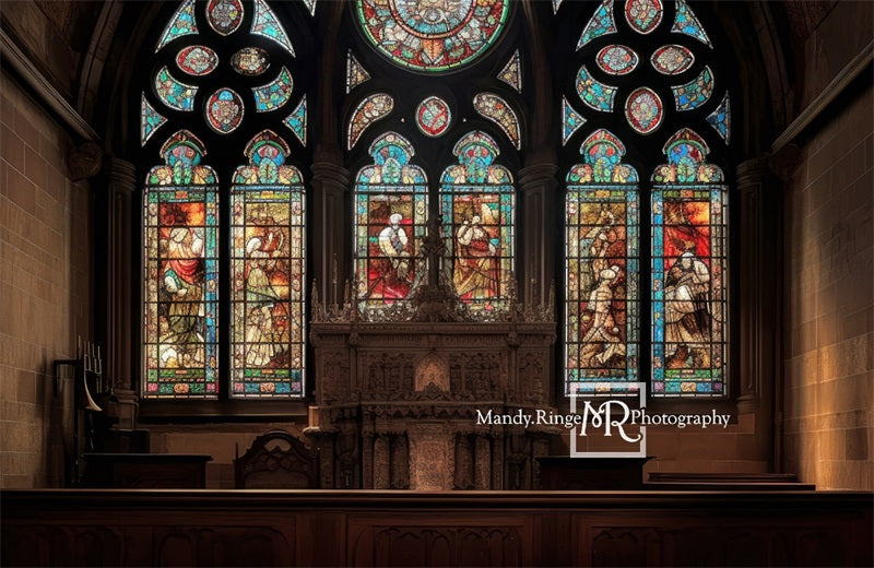 Kate Church Altar with Stained Glass Backdrop Designed by Mandy Ringe Photography - Kate Backdrop AU