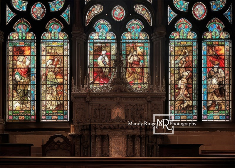 Kate Church Altar with Stained Glass Backdrop Designed by Mandy Ringe Photography - Kate Backdrop AU