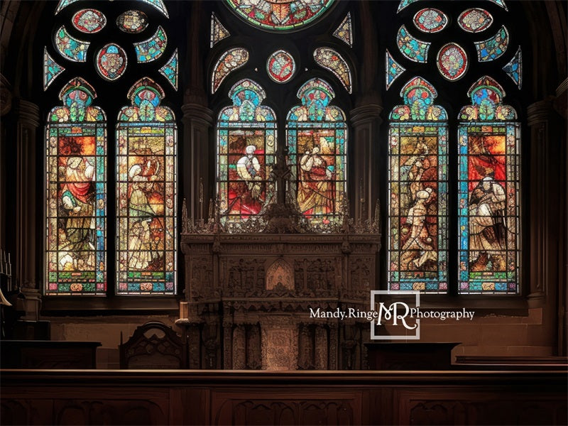 Kate Church Altar with Stained Glass Backdrop Designed by Mandy Ringe Photography - Kate Backdrop AU