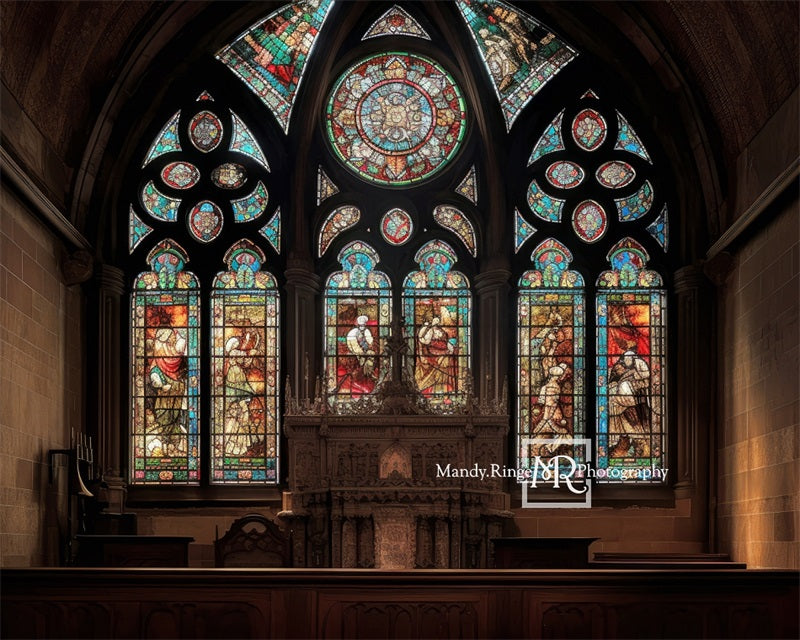Kate Church Altar with Stained Glass Backdrop Designed by Mandy Ringe Photography - Kate Backdrop AU