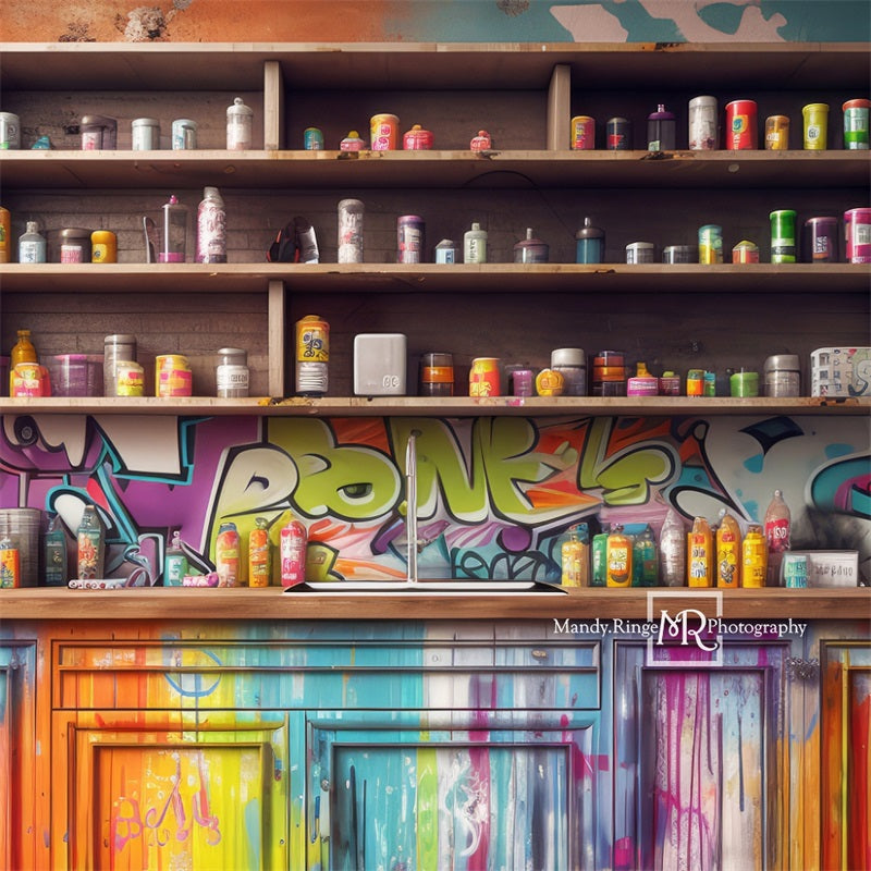 Kate Colorful Paint Cabinets Backdrop Designed by Mandy Ringe Photography - Kate Backdrop AU