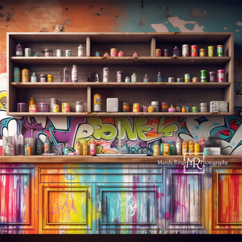 Kate Colorful Paint Cabinets Backdrop Designed by Mandy Ringe Photography - Kate Backdrop AU