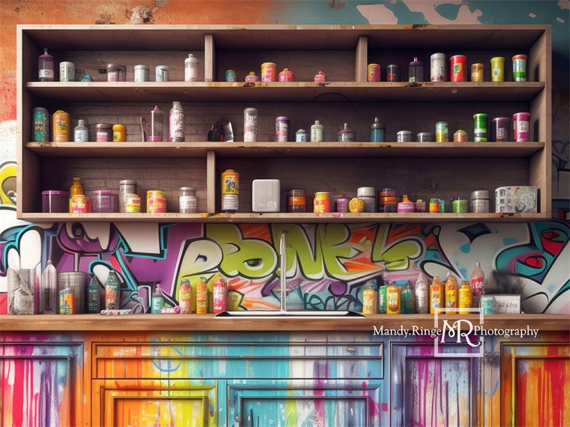 Kate Colorful Paint Cabinets Backdrop Designed by Mandy Ringe Photography - Kate Backdrop AU