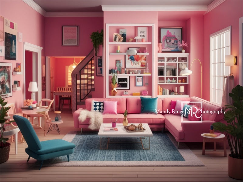 Kate Dollhouse Backdrop Pink Living Room Designed by Mandy Ringe Photography - Kate Backdrop AU