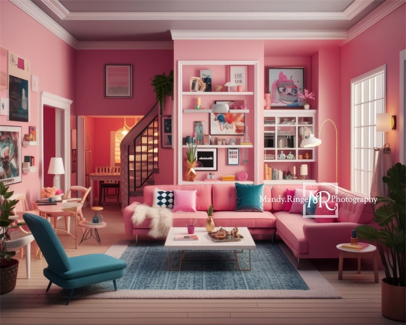 Kate Dollhouse Backdrop Pink Living Room Designed by Mandy Ringe Photography - Kate Backdrop AU