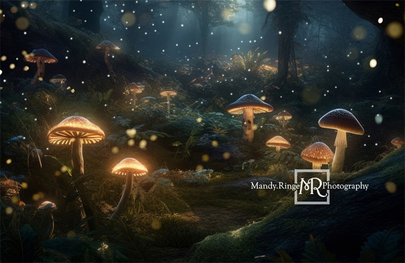 Kate Enchanted Mushroom Backdrop Forest Night Designed by Mandy Ringe Photography - Kate Backdrop AU