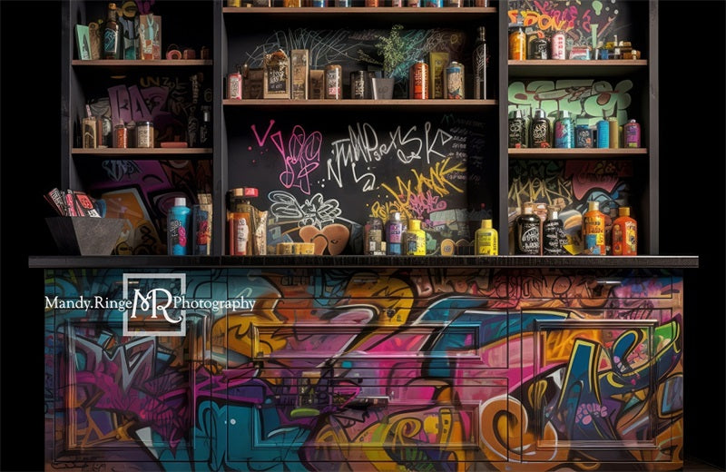 Kate Graffiti Paint Artist Cabinet Backdrop Designed by Mandy Ringe Photography