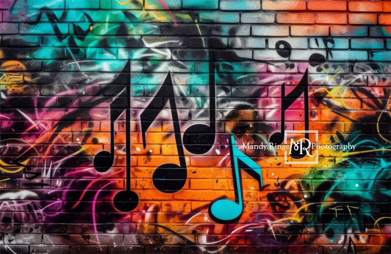 Kate Graffiti Wall with Music Notes Backdrop Designed by Mandy Ringe Photography - Kate Backdrop AU