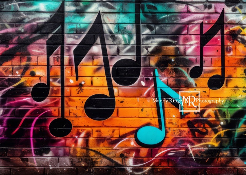 Kate Graffiti Wall with Music Notes Backdrop Designed by Mandy Ringe Photography - Kate Backdrop AU