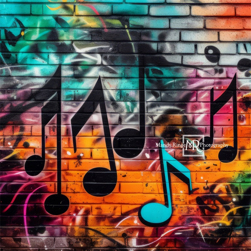 Kate Graffiti Wall with Music Notes Backdrop Designed by Mandy Ringe Photography - Kate Backdrop AU