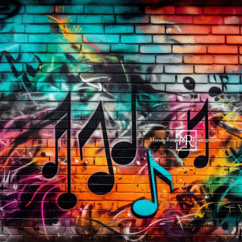 Kate Graffiti Wall with Music Notes Backdrop Designed by Mandy Ringe Photography - Kate Backdrop AU