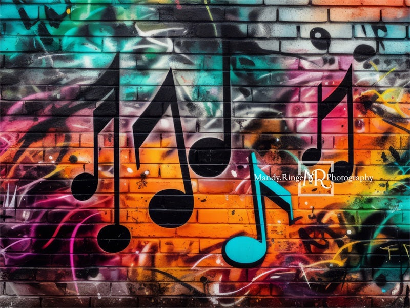 Kate Graffiti Wall with Music Notes Backdrop Designed by Mandy Ringe Photography - Kate Backdrop AU