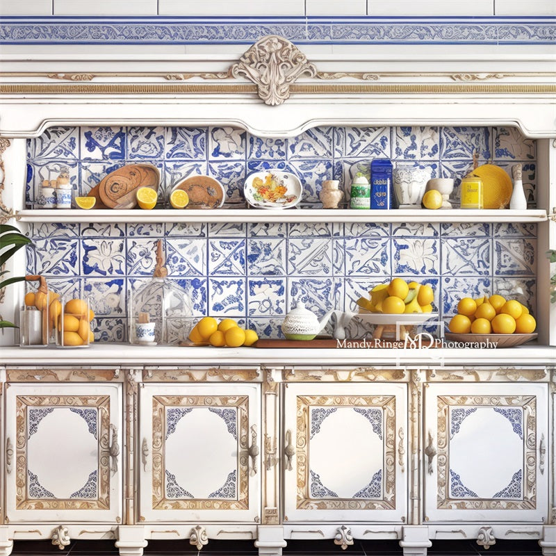 Kate Mediterranean Lemonade Kitchen Backdrop Designed by Mandy Ringe Photography - Kate Backdrop AU