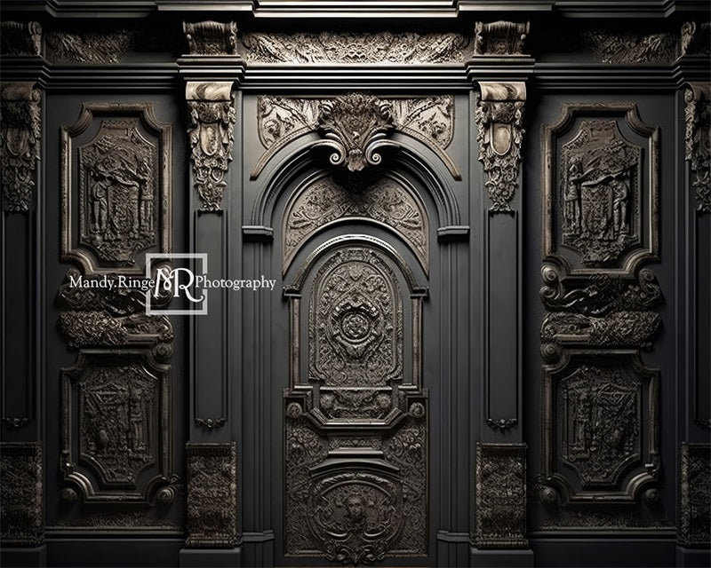 Kate Ornate Black Wall with Door Backdrop Designed by Mandy Ringe Photography - Kate Backdrop AU