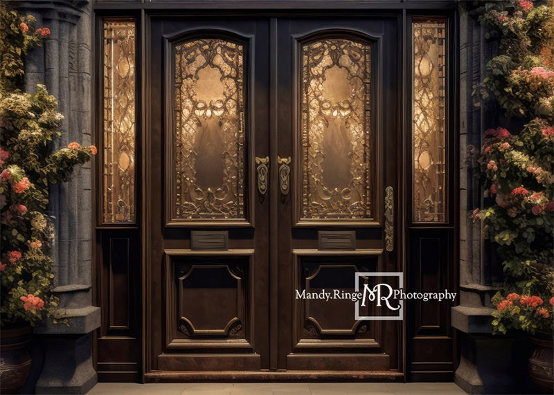 Kate Ornate Front Door Flowers Night Backdrop Designed by Mandy Ringe Photography - Kate Backdrop AU