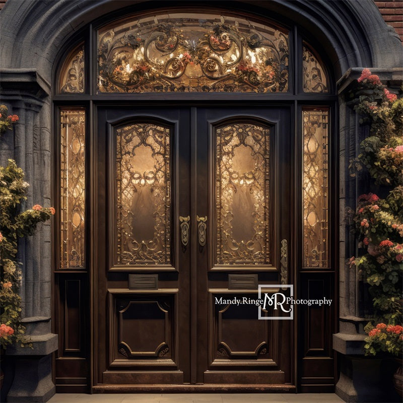 Kate Ornate Front Door Flowers Night Backdrop Designed by Mandy Ringe Photography - Kate Backdrop AU