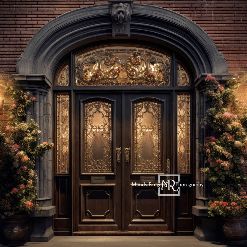 Kate Ornate Front Door Flowers Night Backdrop Designed by Mandy Ringe Photography - Kate Backdrop AU