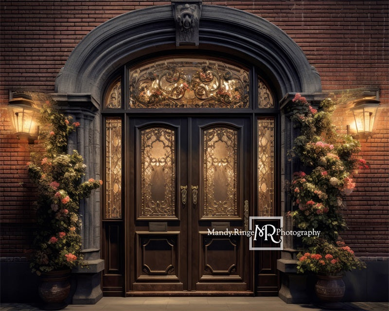 Kate Ornate Front Door Flowers Night Backdrop Designed by Mandy Ringe Photography - Kate Backdrop AU