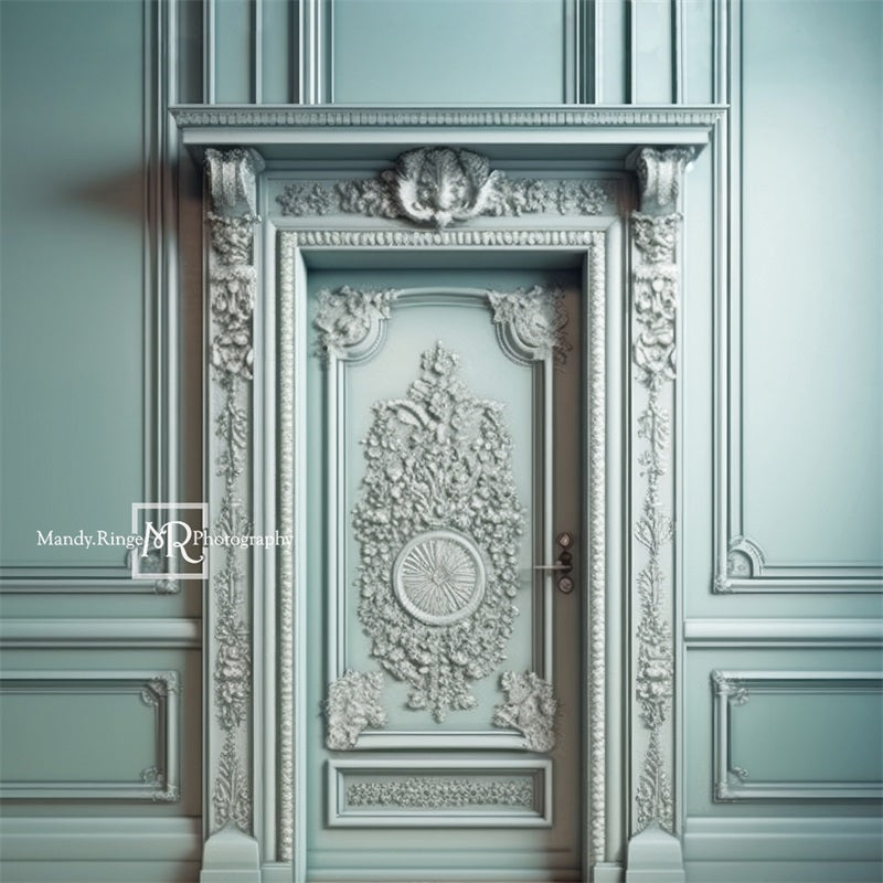 Kate Ornate Mint Victorian Walls Door Backdrop Designed by Mandy Ringe Photography - Kate Backdrop AU