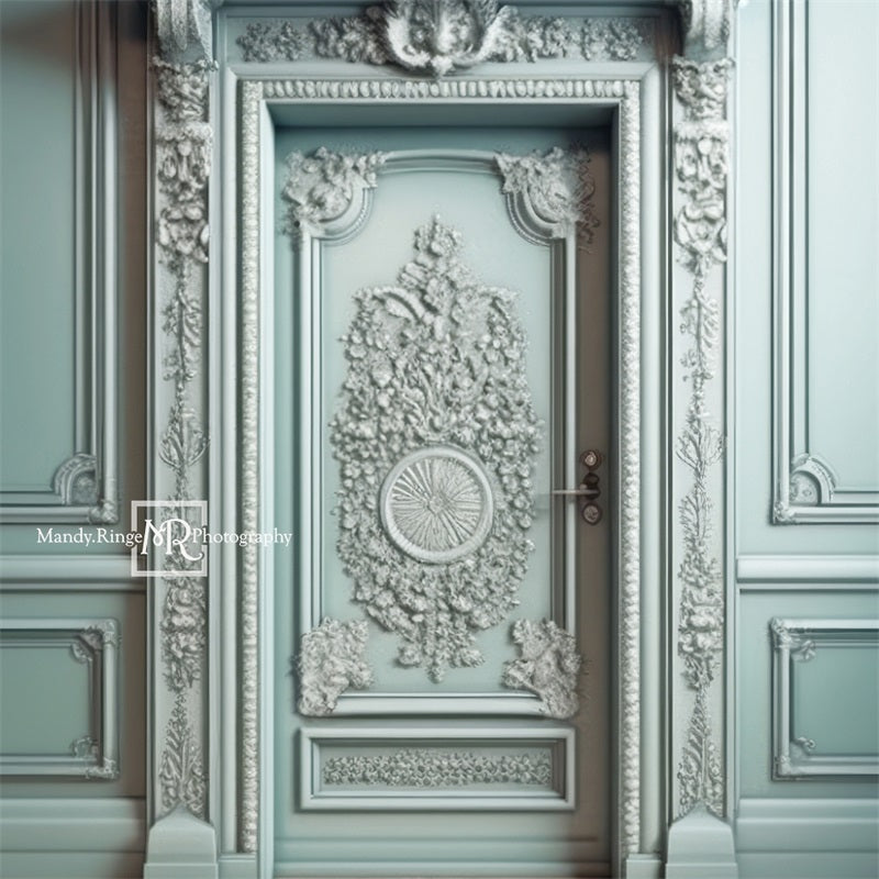 Kate Ornate Mint Victorian Walls Door Backdrop Designed by Mandy Ringe Photography - Kate Backdrop AU