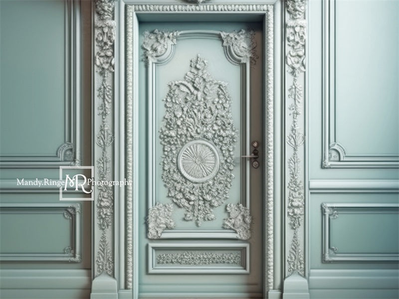 Kate Ornate Mint Victorian Walls Door Backdrop Designed by Mandy Ringe Photography - Kate Backdrop AU