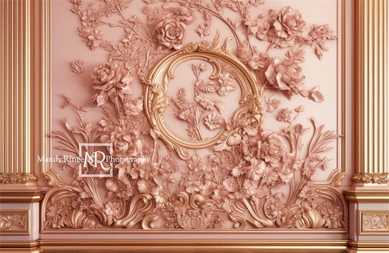Kate Ornate Pink Gold Floral Princess Wall Backdrop Designed by Mandy Ringe Photography - Kate Backdrop AU