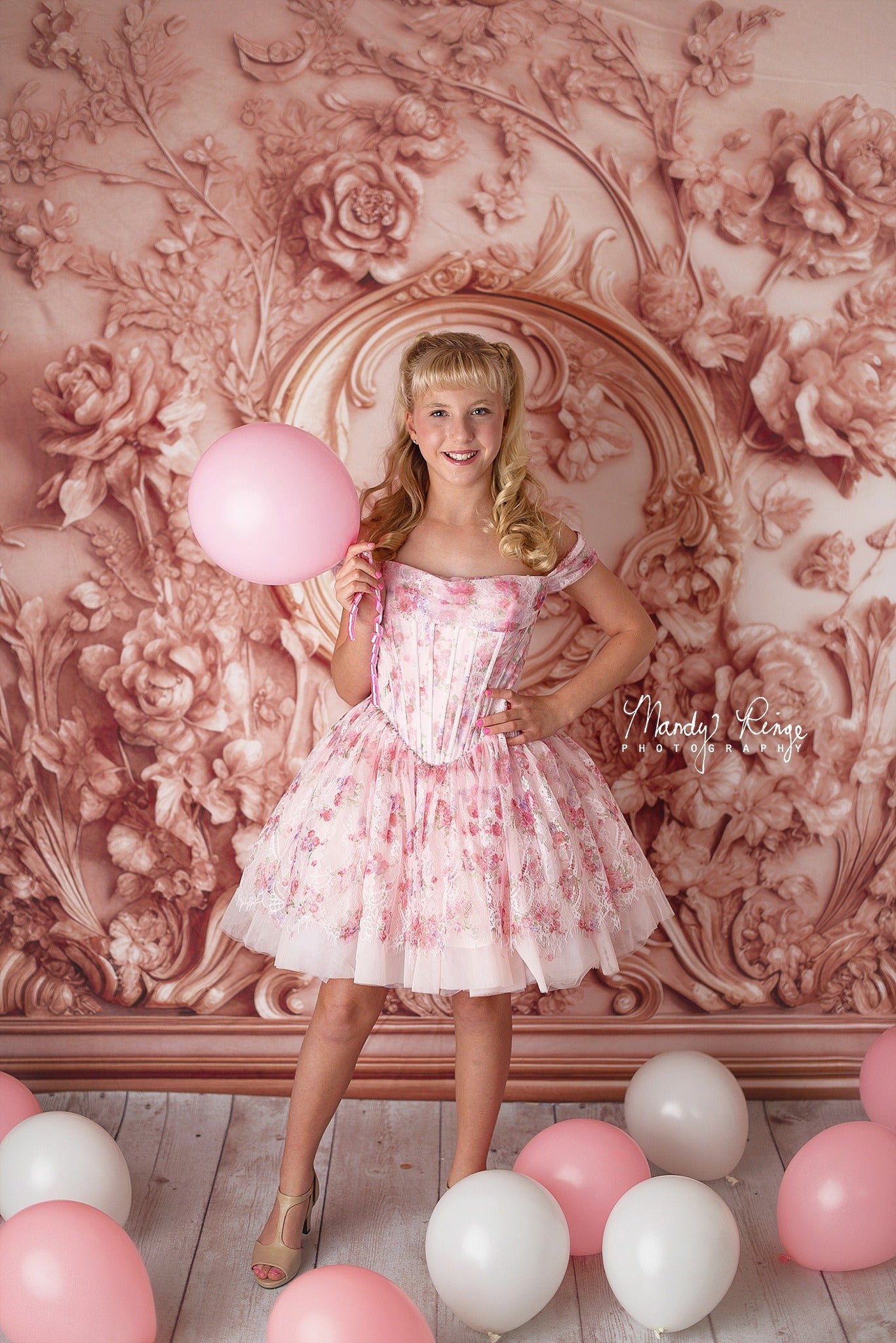 Kate Ornate Pink Gold Floral Princess Wall Backdrop Designed by Mandy Ringe Photography - Kate Backdrop AU