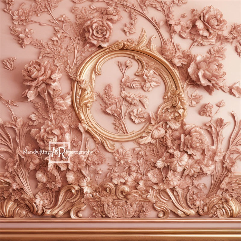 Kate Ornate Pink Gold Floral Princess Wall Backdrop Designed by Mandy Ringe Photography - Kate Backdrop AU