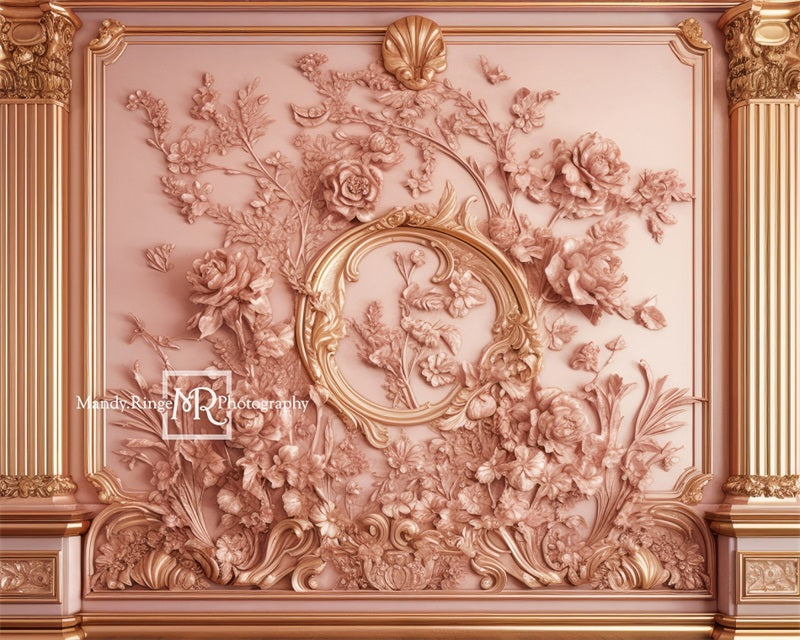 Kate Ornate Pink Gold Floral Princess Wall Backdrop Designed by Mandy Ringe Photography - Kate Backdrop AU